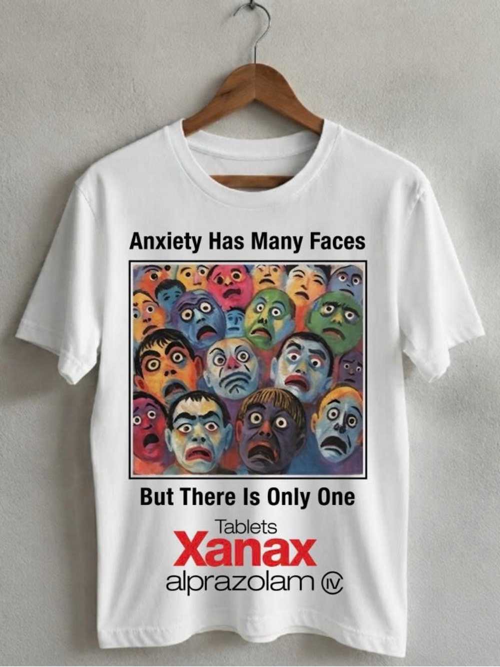 Xanax Graphic White Men's T-Shirt - Anxiety Has Many Faces